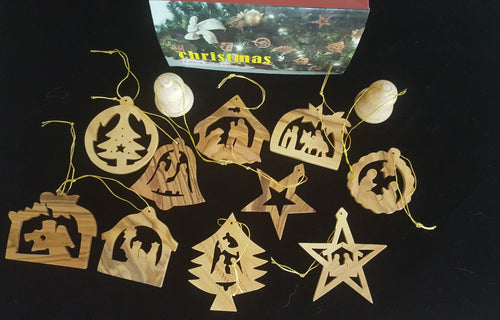 Set of 12 Olivewood Ornaments