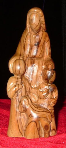 Olive Wood Statue of Jesus with Two Children and a Lamb