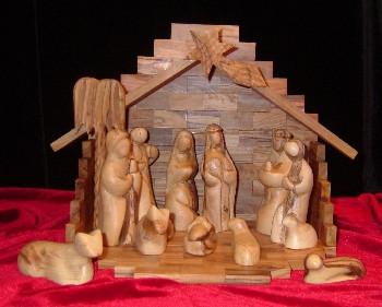 13 Piece Olive Wood Nativity and Manger Set