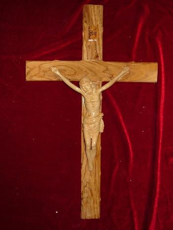 Hand Carved Olive Wood Crucifix with Bumbs on the Edges