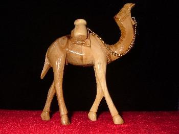 Hand Carved Olive Wood Statue: Standing Camel carying Two Water Vases