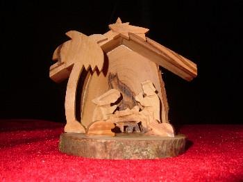 Hand Made Olive Wood Nativity and Manger with Bark