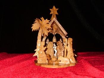 Olive Wood Palm Tree with Bell Nativity
