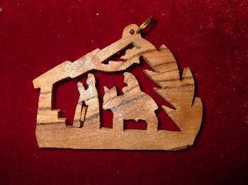 Hand Made OliveWood Flight to Egypt with Star of Bethlehem Ornament
