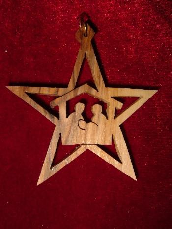 Hand Made Olive Wood Nativity and Manger with Star of Bethlehem Ornament