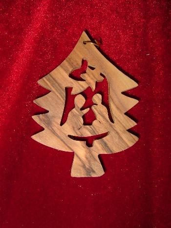 Hand Made Olive WoodNativity with Star of Bethlehem Ornament