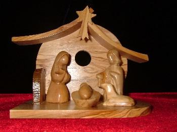 Hand Made Olive Wood Nativity and Manger Set
