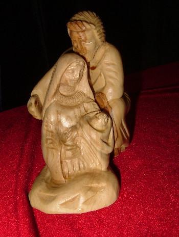 Hand Carved Olive Wood 2 piece Statue: Joseph holding Mary,Mary holding Jesus - Holy Family