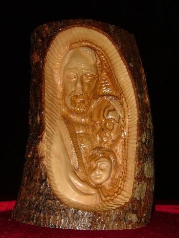 Hand Carved Olive Wood Carving of the faces of Joseph,Mary,and Jesus