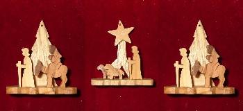 Set of 3 Hand Made Olive Wood Flight to Egypt Ornaments (Boxed Gift Set)