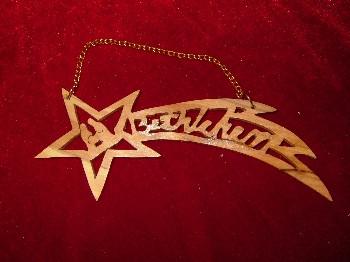 Hand Made Olive Wood Star of Bethlehem with Nativity Ornament