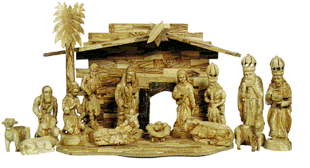 14 Piece Olive Wood Nativity and Manger Set