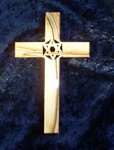 Olive Wood Cross with Star of David  (large)